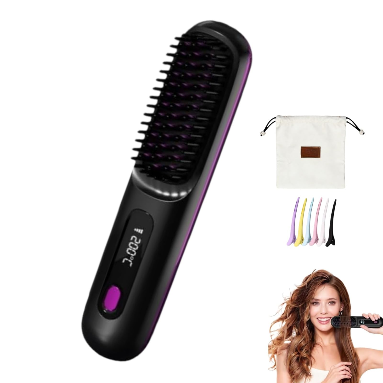 Brosse Coiffante Cocoony Cheveux Courts, Brosse Cheveux Lissante Rechargeable et Portable, Brosse Volumisante pour Coiffage Rapide (Noir)