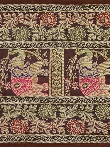 Image of Banarasi Brocade Zari Silk Table Runner Dinning & Centre Table Runner 177 By 30 CM (Brown, Elephant)
