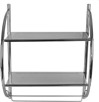 Home Basics 2 Tier Wall Mounting Chrome Plated Steel Bathroom Shelf with Towel Bar