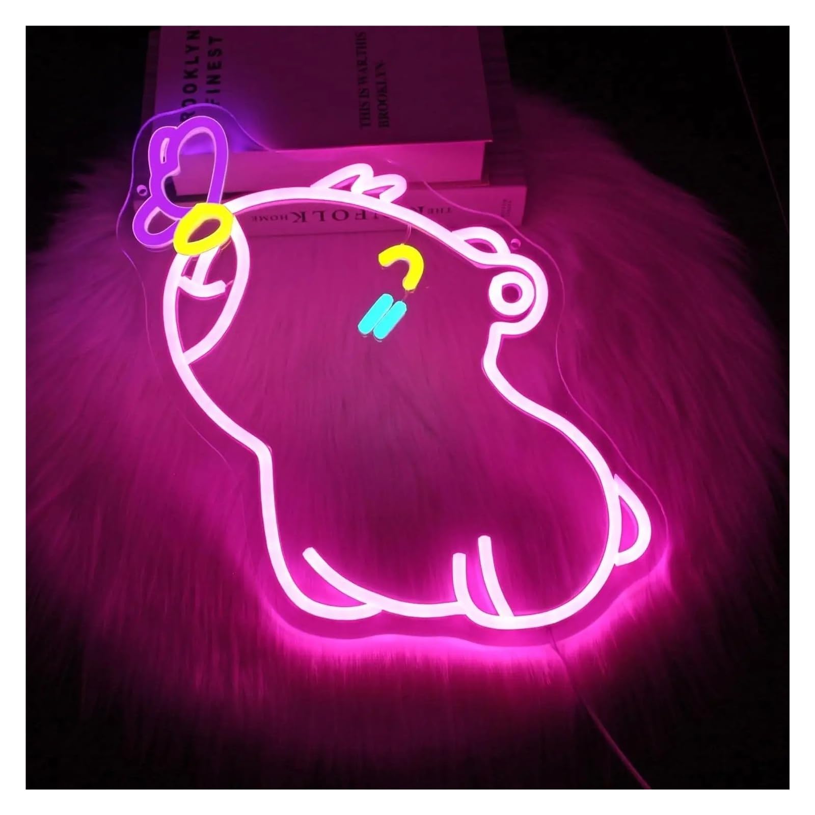 XENITE Hanging Art Neon Signs Capybara Neon Sign for Wall Decor Butterfly LED Light for Home Bedroom Club Party Bar Game Shop 33x35cm