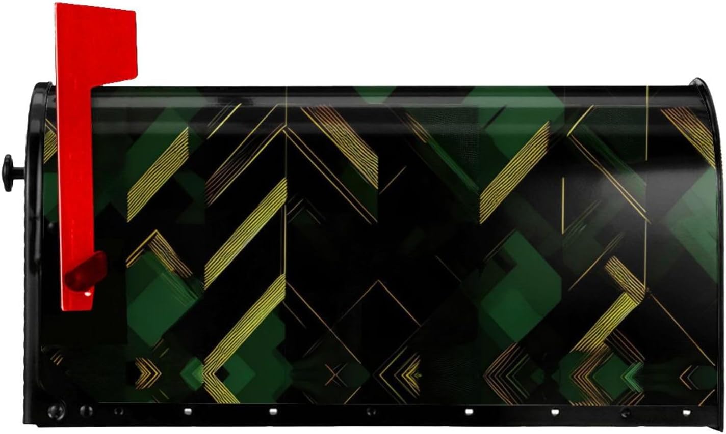 Black Green and Gold Geometric Mailbox Covers Magnetic Post Box Cover Wraps Standard Size 21x18 Inches for Garden Yard Decor