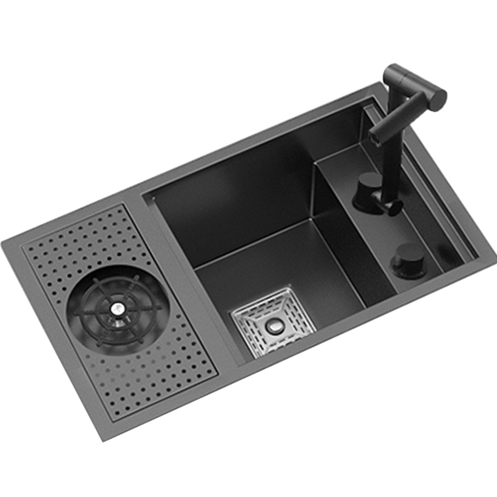 Kleine Schwarze Küchenspüle Aus Edelstahl – 63,5x55,9 Cm, Einzelschüssel, 18 Gauge, Topmount, Mit Sieb & Gitter