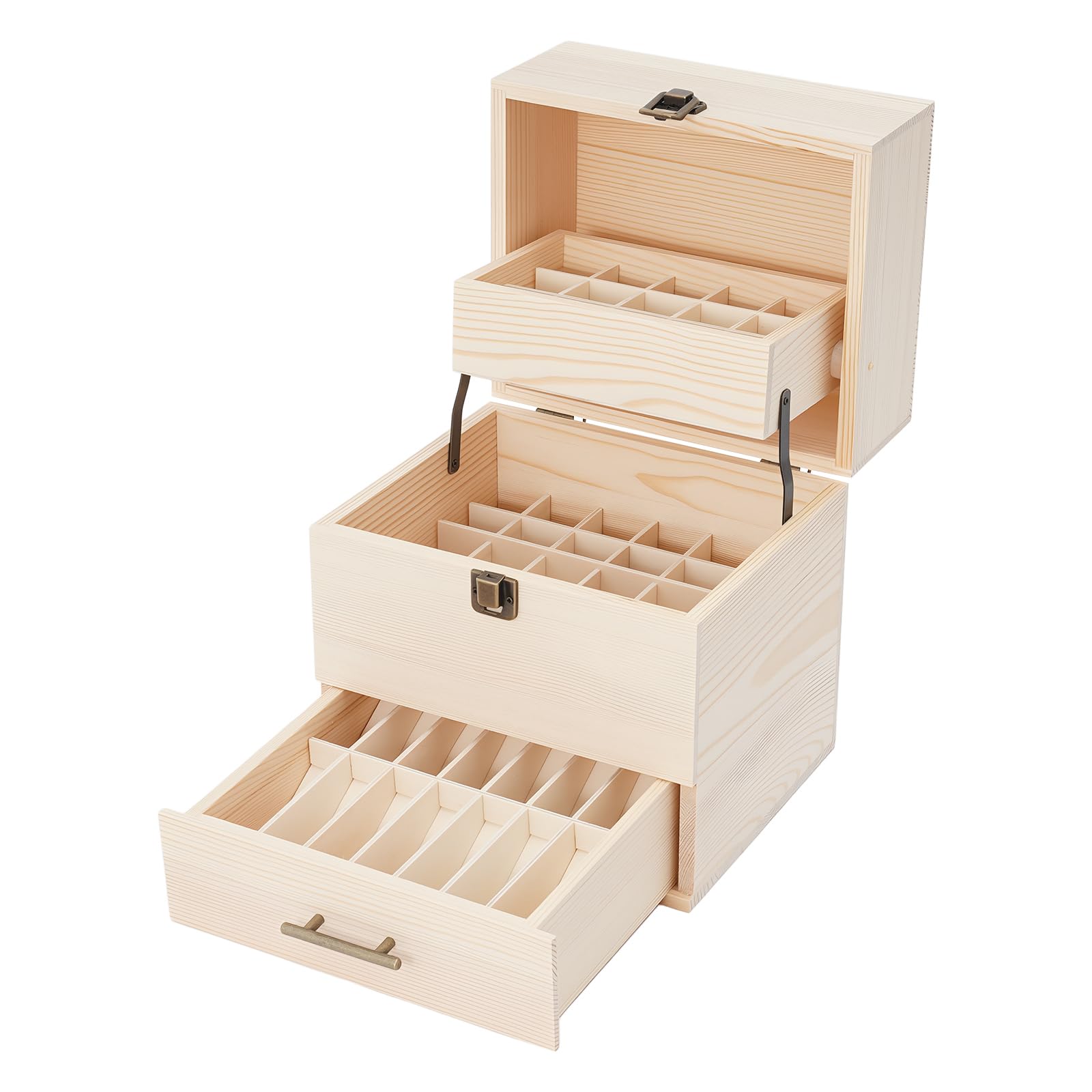 PBTERDTF 3 Etage Holz Ätherisches Öl Organisator Behälter Duftöle Display 59 Fächer Aufbewahrungsboxen für 15 ml und 10 ml Flaschen Nagellacksammlung 