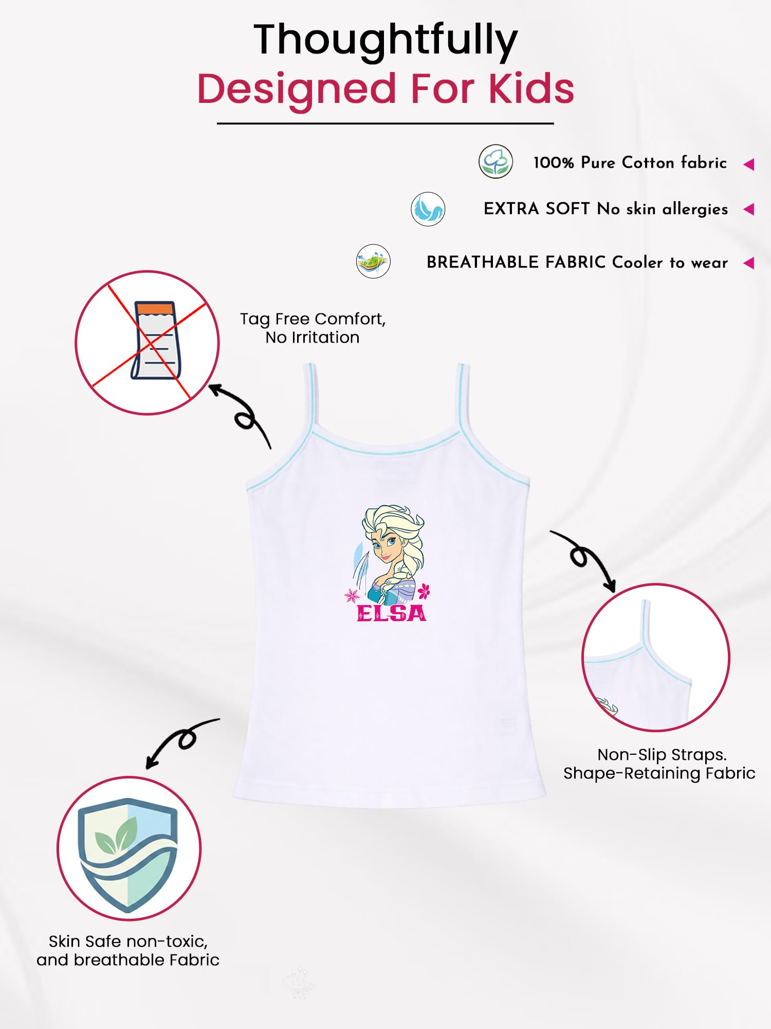 BODYCARE Girls Cotton Blend Regular Fit Vest Dori Neck Sleeveless Frozenpack Of 4-White, 5-6 Years 2