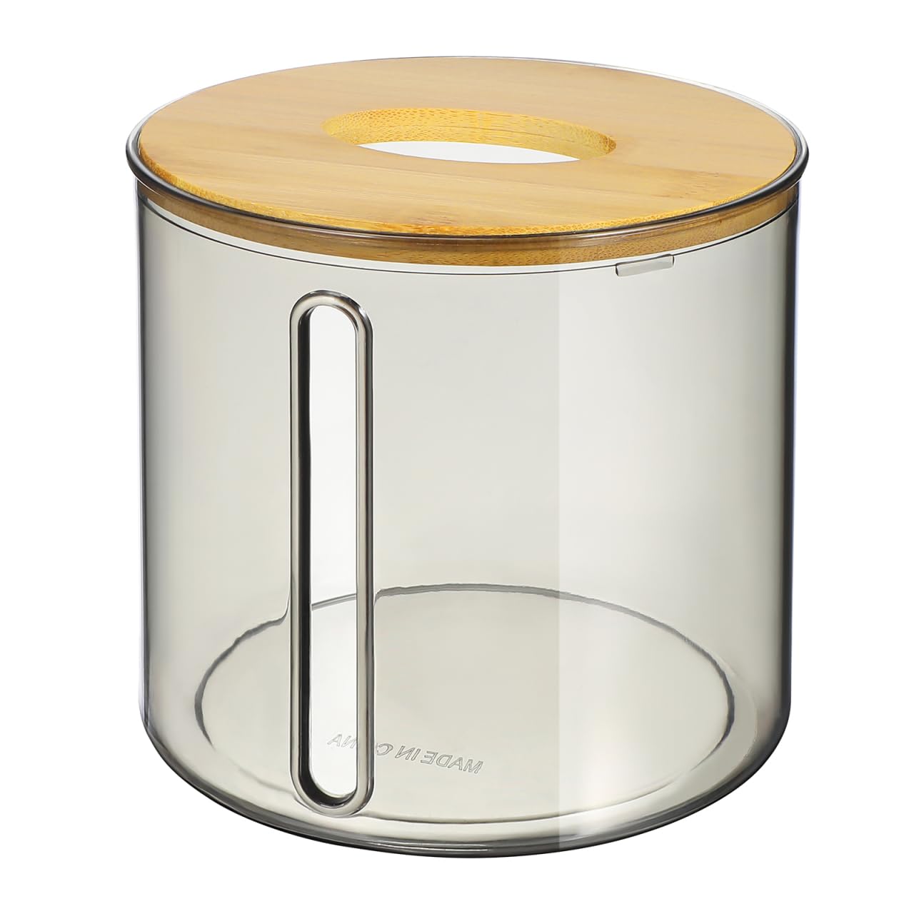 Amosfun Side Drawing Tissue Box with Bamboo Lid Round Facial Tissue Roll Holder Dispenser for Bathroom and Kitchen Tabletop Storage 5.12 Inch Compact