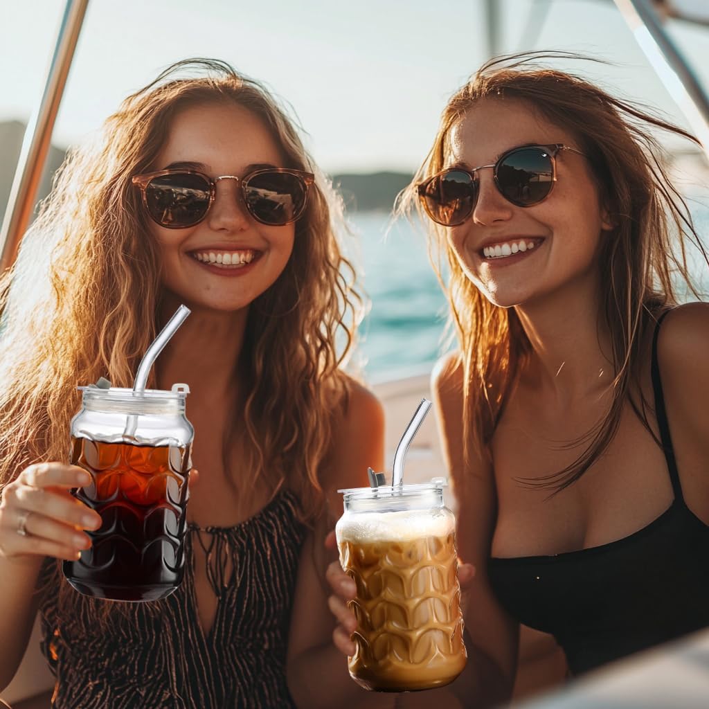 Jiuchen Glass Cups with Lids & Glass Straws 2PCS Set 18oz - Borosilicate Heat Shatter-Resistant Tumblers for Iced Coffee, Cold Brew, Bubble Tea, Smoothies & Juice, Includes Dual Cleaning Brushes - Image 7