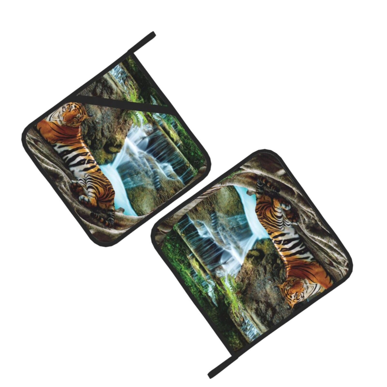 Tiger Under Tree Printed Oven Pot Holders Set of 2 Pcs Heat Resistant Kitchen Microwave Potholders for Cooking Baking Grilling