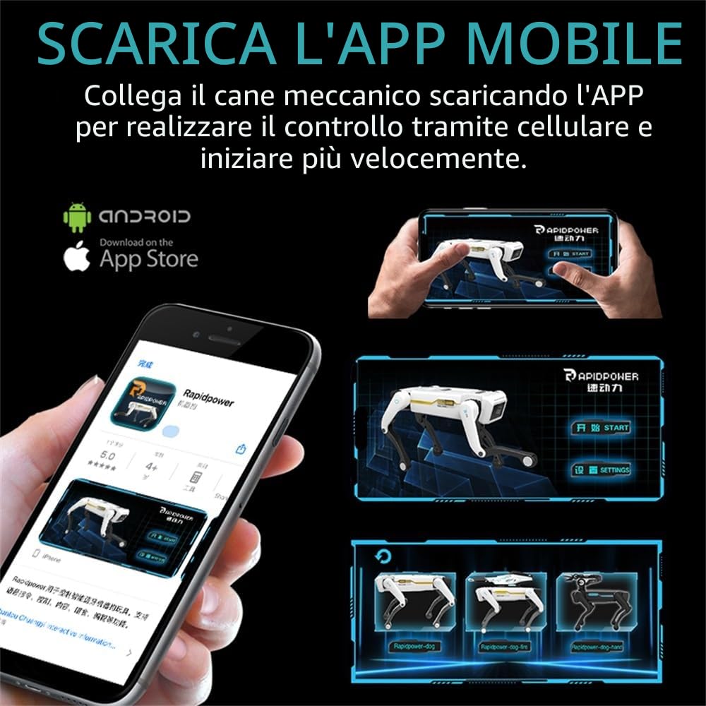 Robot cane giocattolo telecomandato per bambini 3-12 anni, cane robot intelligente supporta il controllo APP, può programmare, ballare, musica e interagire