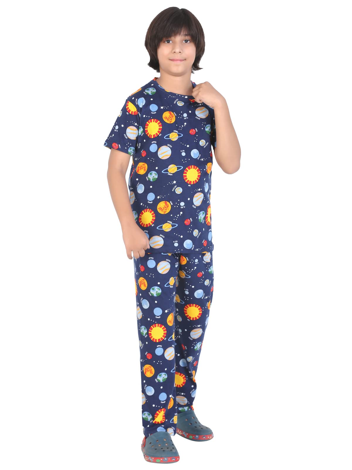 Ninos Dreams Boys Cotton Coord Set Night Suit with Lower - Planet Print (8-10 Years, Navy Blue) - Image 6 thumbnail