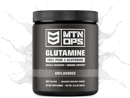 MTN OPS L-glutamina en polvo, 60 porciones10.58 oz de L-glutamina 100% pura para recuperación muscular, sin sabor + 0.18 onzas por porción