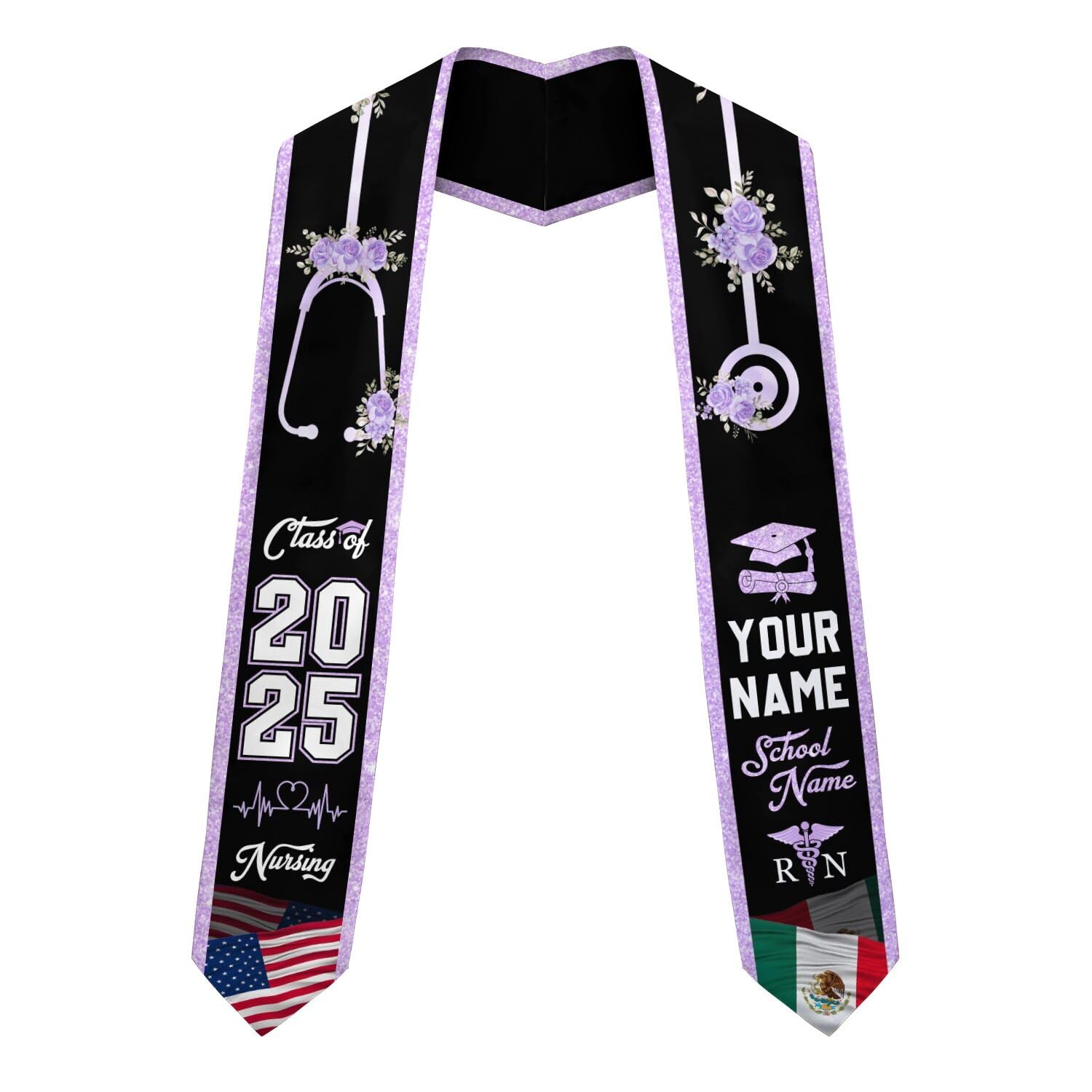 MonkeyVan Personalized Graduation Stole for Nursing Student, Nursing Stole Graduation 2025, RN Nursing Sash Grad Gifts S299