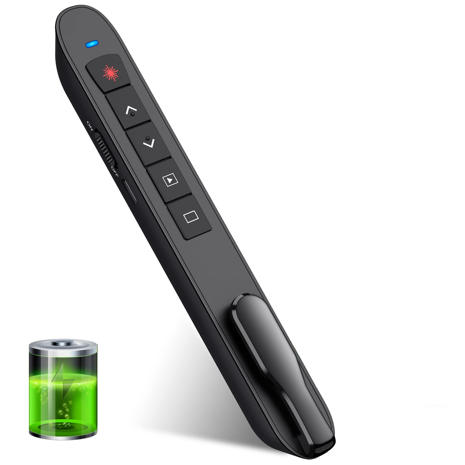 HASACOOL Presenter, Grün Licht Pointer für präsentationen, 2,4 GHz Wireless Powerpoint Fernbedienung, Wiederaufladbar Präsentationsfernbedienung mit Stiftclip für Windows,Mac IOS,Android,Vista,Linux