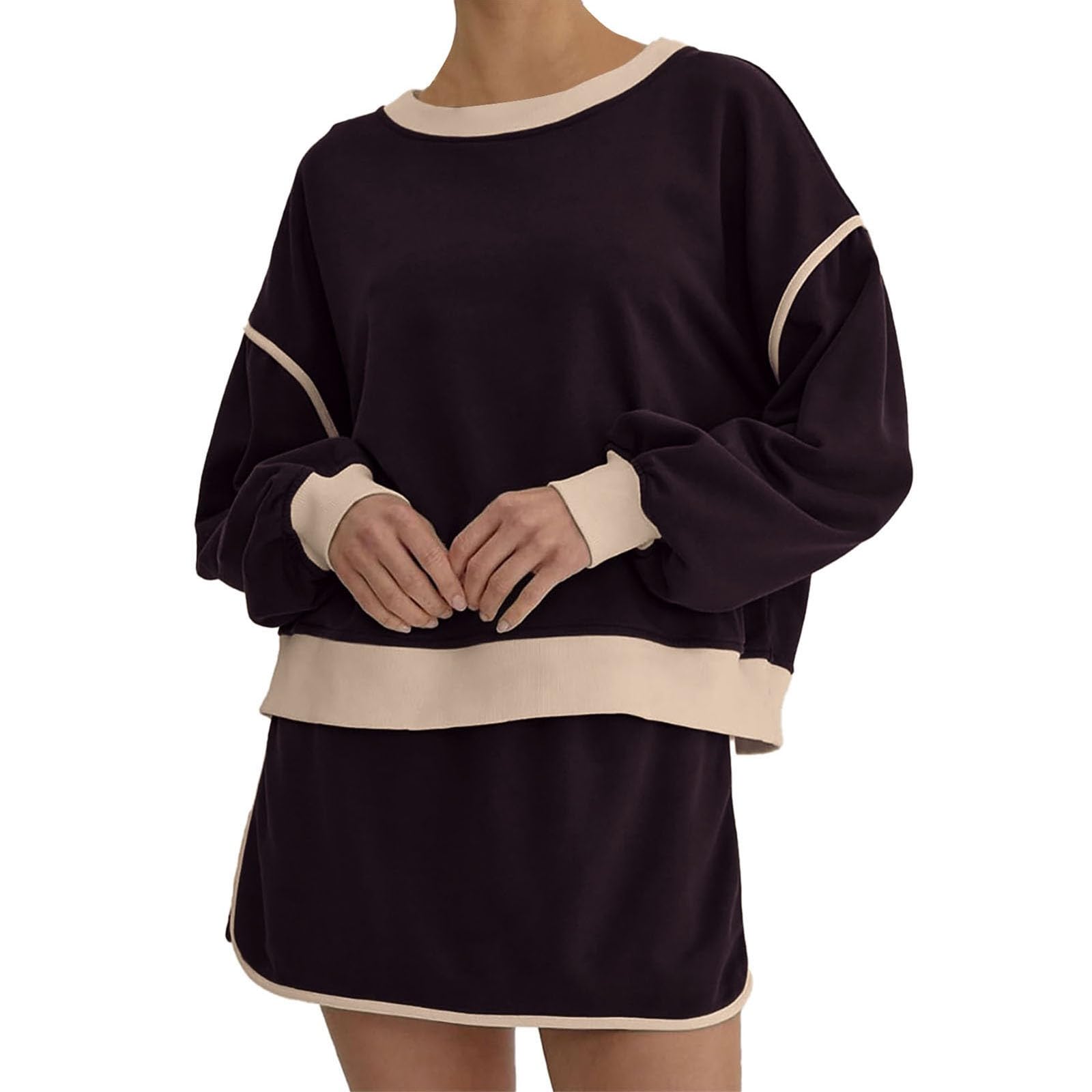 Conjunto de Dos Piezas para Mujer Chándal Casual con Sudadera y Falda de Tiro Coordinado Deportivo