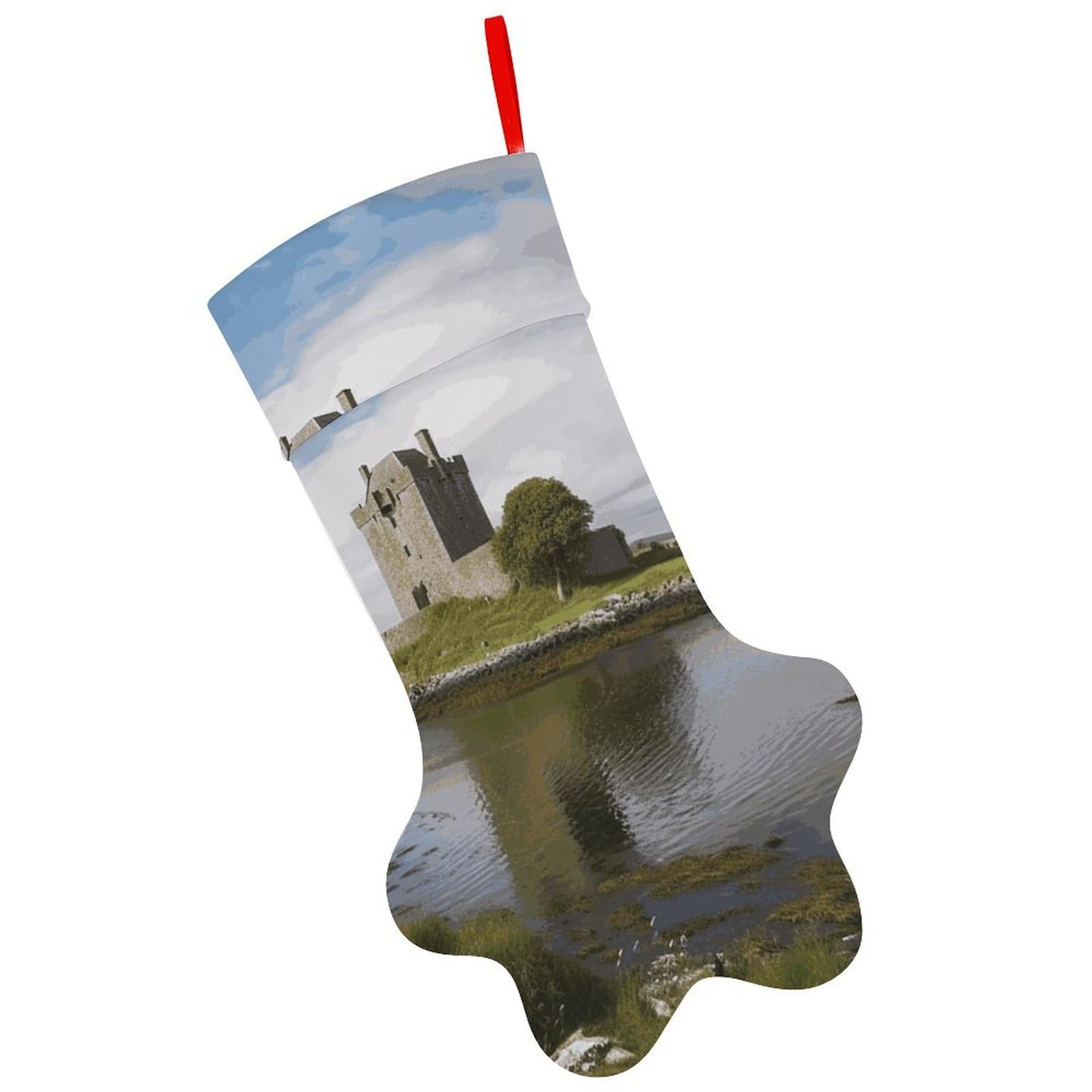 View of The Dunguaire Castle Christmas Stocking Soft Comfortable Christma Sornaments Stocking Cute All-Printed Dog-Paw Stockings for Xmas Eve Party Fireplace Tree Gift Decoration