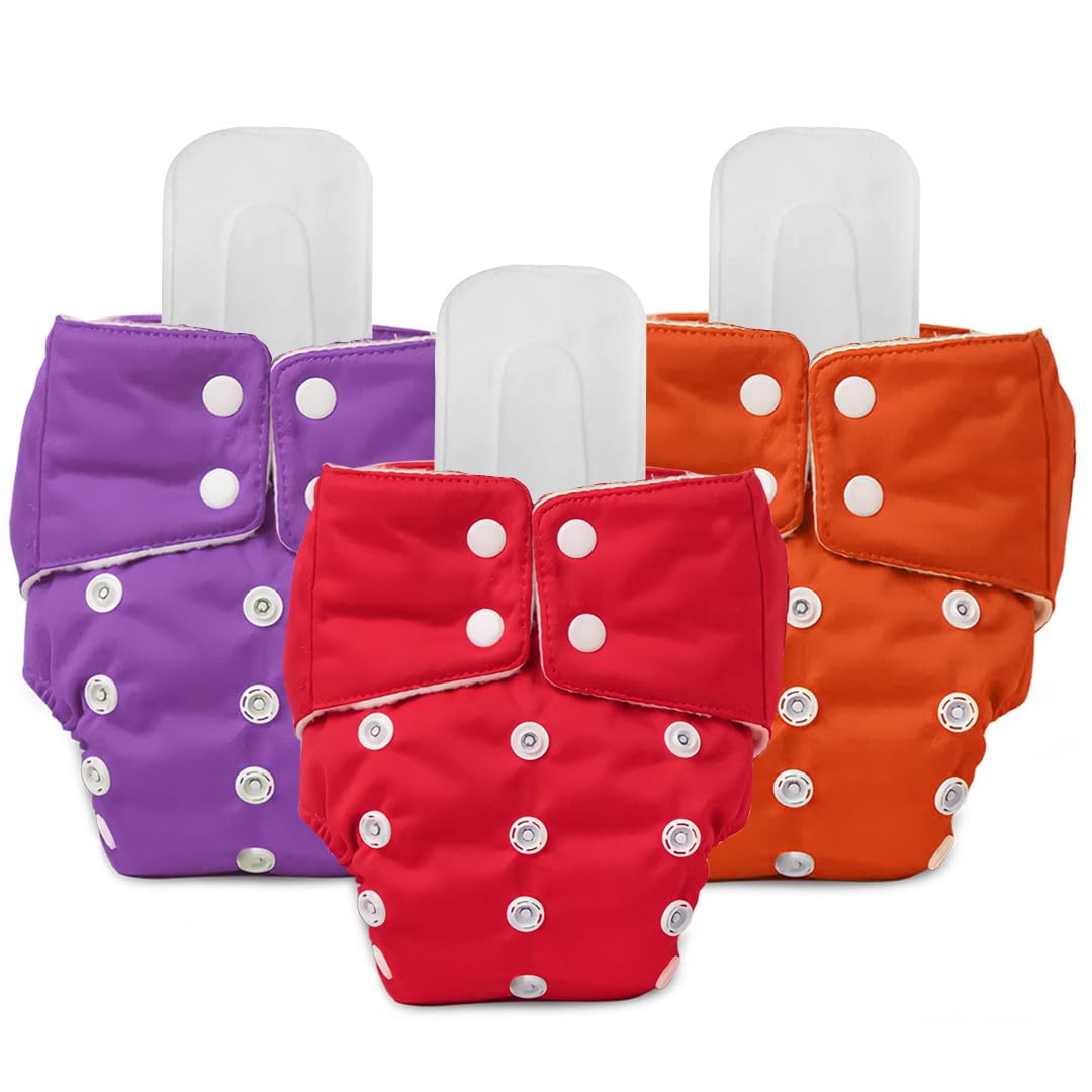 Reusable Button Diaper (Pack Of 3 Diaper) Waterproof Cloth Nappy Langot with Gentle Elastics and a Stay-Dry Layer on top with 3 Insert Pad for Babies.-image-28