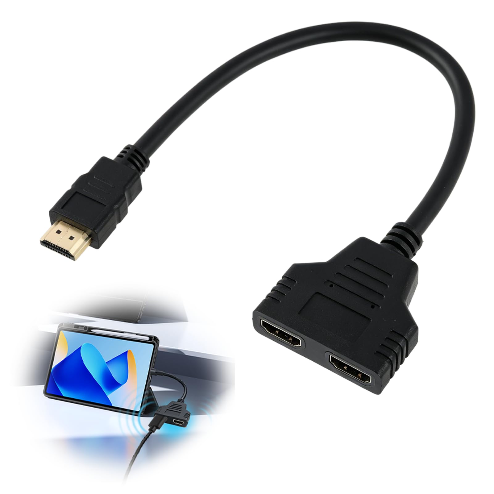 30CM Adaptateur Répartiteur HDMI 1 Entrée 2 Sorties, 1080p Mâle vers Double HDMI Femelle 1 vers 2 Voies Dédoubleur, pour TV et PC, Écran LED, LCD et Projecteur Deux Téléviseurs Commutateur 2 Ecrans