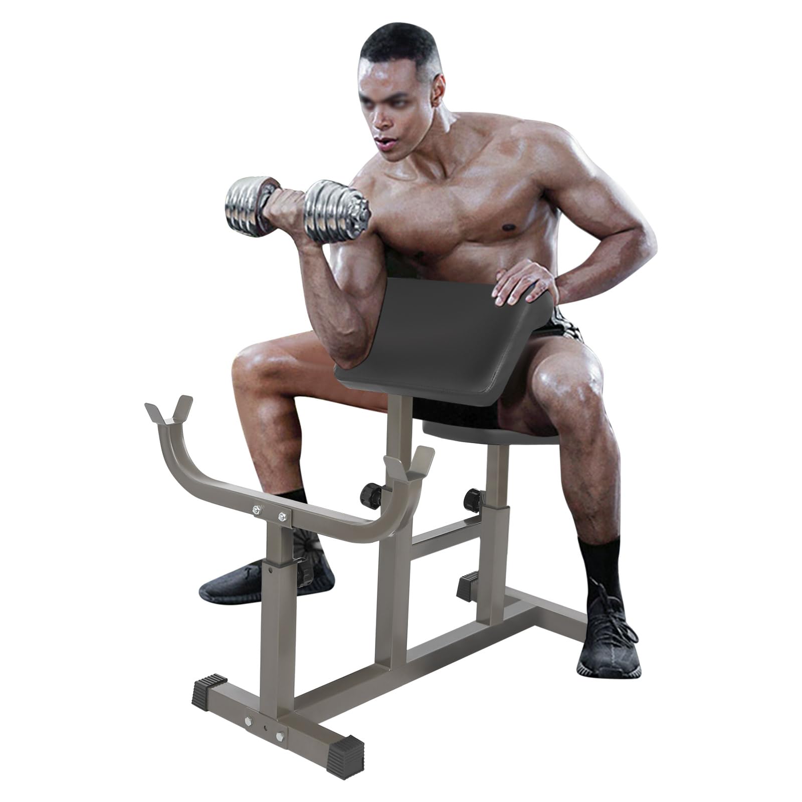 Adjustable Preacher Curl Bench Weight Station, Bicep Curl Training Machine Arm Rest, Isolated Barbell Dumbbell Rack Stand, Fitness Strength Training Bench for Home Gym, 660Lbs