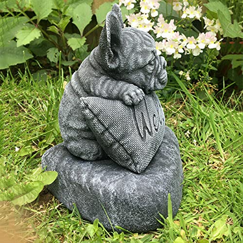 Französische Bulldogge Gartenfigur – Willkommens-Skulptur Aus Kunstharz Für Drinnen & Draußen