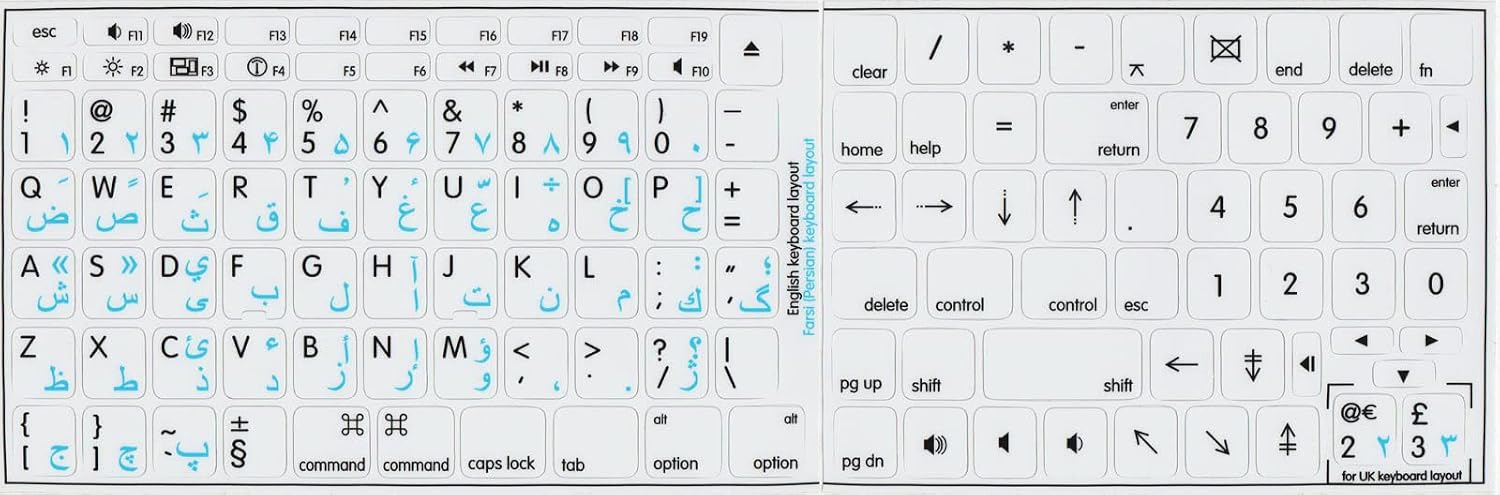 MAC FARSI (Persian) - English White Background Keyboard Sticker for Macintosh Computer Laptop Notebook