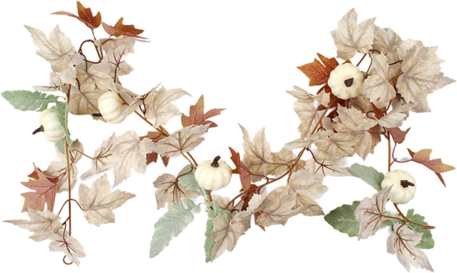 Artificial Fall Garland White Maple Vine for Home, Leaf Autumn Hanging White Maple Vine Harvest Decor Unique Design Rattan for Thanksgiving Halloween Farmhouse Pumpkin B