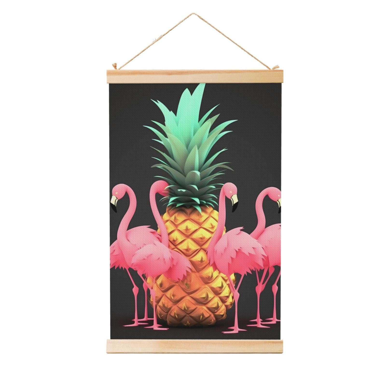pineapple flamingos Posters Wooden Shaft Hanging Poster Canvas Prints Scroll Wall Art Painting Vintage Wall Banner Modern Artwork Decor for Home Decor Ready to Hang 20"x30"