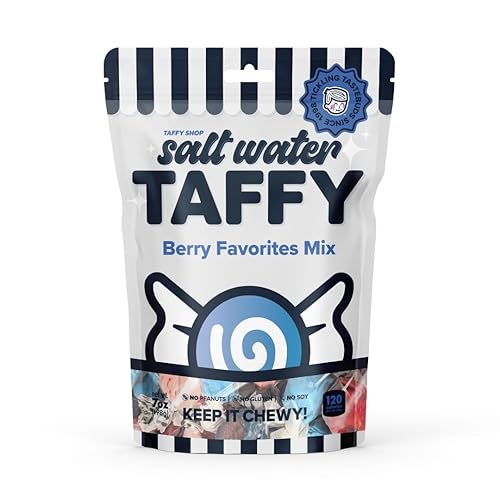 Taffy Shop Berry Favorites, caramelo de agua salada  Surtido de dulces masticables suaves gourmet, paquete variado, aperitivo dulce a granel, regalo