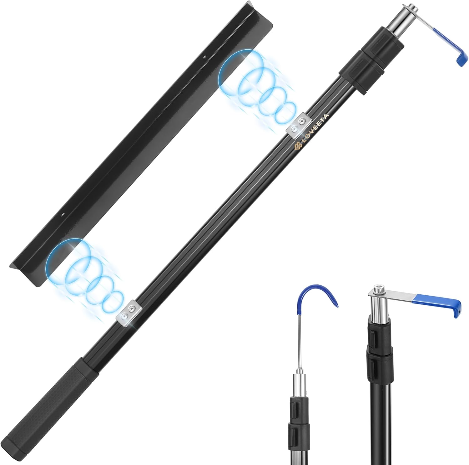 6.3 Ft Magnetically Mounted Cargo Grabber Reach Retriever Tool - 3.0 New Upgraded Extendable Pickup Truck Bed Accessories, Multi-Use Truck Bed Reach Tool (Jet Black) - 2 Hooks 1 Mounted Plate Magnetic Jet Black