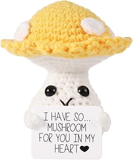 Funny Positive Mushroom, 3.94in Creative Cute Plush Emotional Support Knitted Wool Potato Doll with Inspirational Card Mushroom Crochet Encouragement Gift for Birthday Gift Party Decoration
