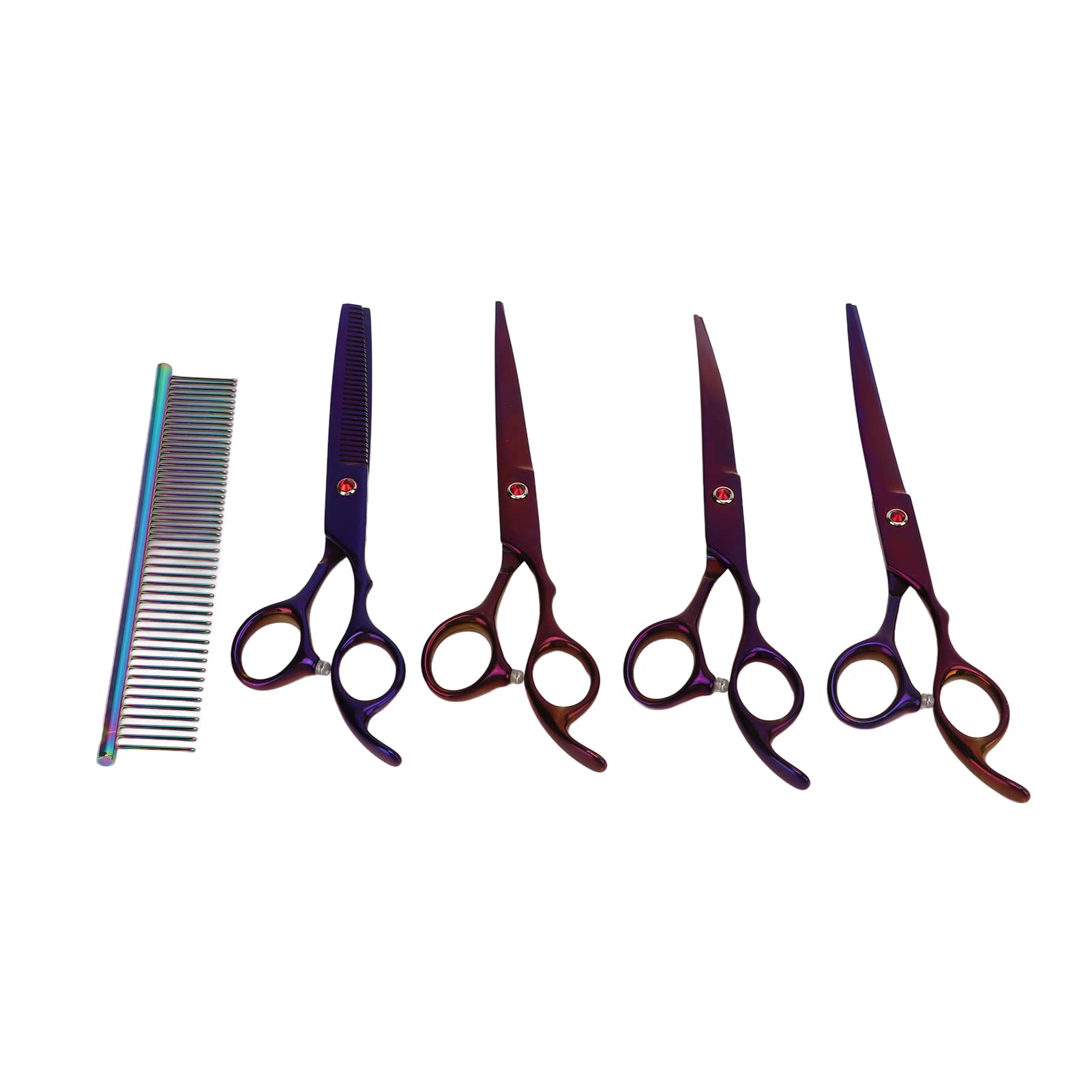 Qcwwy Set di Forbici per Toelettatura per Animali, Forbici Professionali | Manico Ergonomico, Forbici Sfoltitrici, Lama Antiruggine, Pettine e Custodia, per Gatti e Conigli