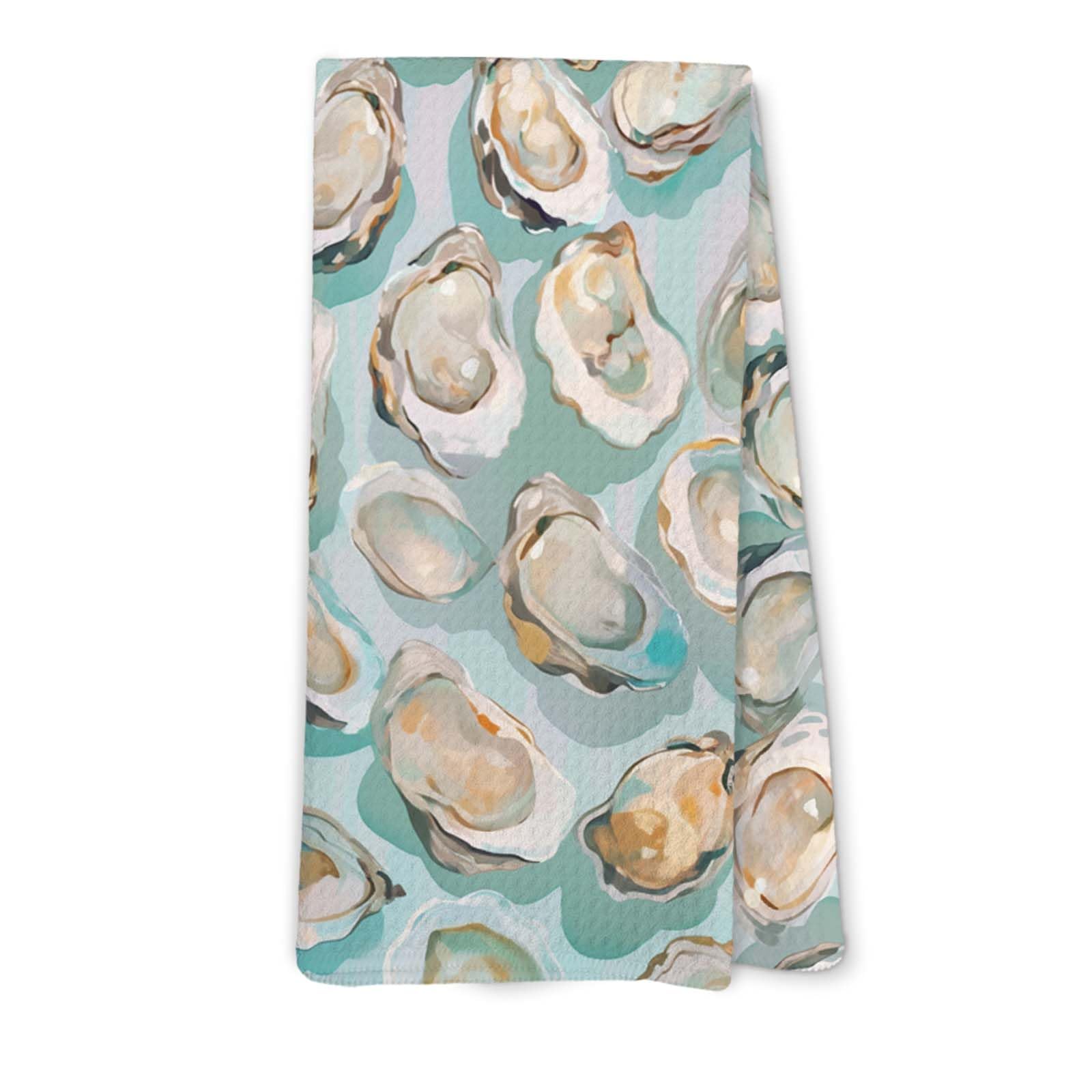 Lengues Oyster Coastal Kitchen Towels, Beachy Coastal Seafood Decor Dish Towels, Beach Lover Gifts Hand Dish Towel for Kitchen, Oyster Nautical Hand