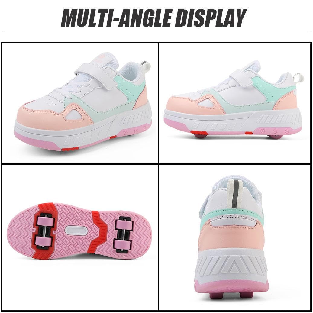 Zapatos con ruedas para niñas y niños, 2 en 1, multifuncionales, con 4 ruedas, zapatillas deportivas para niños y adultos, zapatos de skate