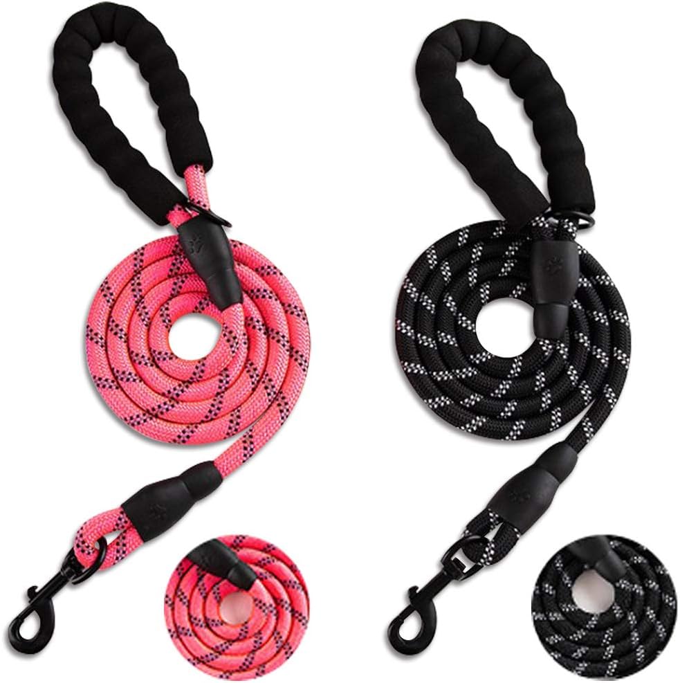 2 Pack 5FT Retractable Dog Leash, Pink and Black Heavy Duty Dog Leash for Small, Medium, Large Dogs with Comfortable Padded Handle,…