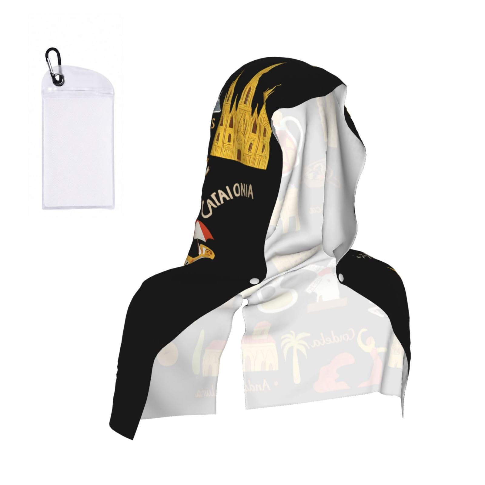 DUWAA Spain Travel Icons Artwork Print Cooling Hooded Sports Towel, 30×60cm Quick Drying Summer Cool Head Wrap For Neck And Face