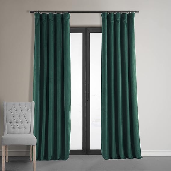 HPD Half Price Drapes Signature Velvet Thermal Blackout Curtains for Living Room 120 Inch Long 1 Panel Rod Pocket Insulated Blackout Curtains for Bedroom Window Curtains, 50W x 120L, Blackforest Green