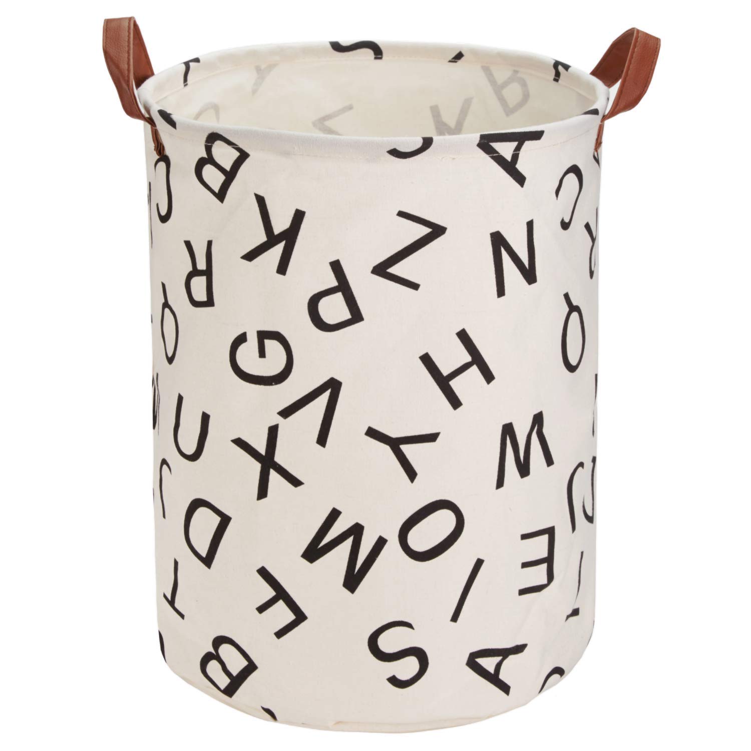 17.7" Large Size Laundry Hamper Storage Basket with Handles, Waterproof of Coating Canvas Fabric Kids Storage Bins for Baby Toys, Kid Toys, Baby Clothing, Books (English Word)