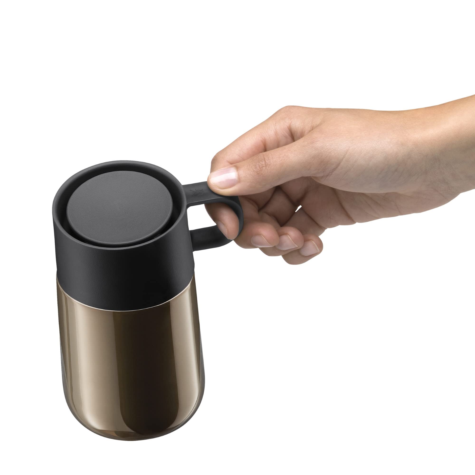 WMF Impulse Travel Mug Taza térmica, 0,3 l, cierre automático, apertura de 360°, mantiene las bebidas calientes durante 6 h y frías durante 12 h, taza de café para llevar, marrón