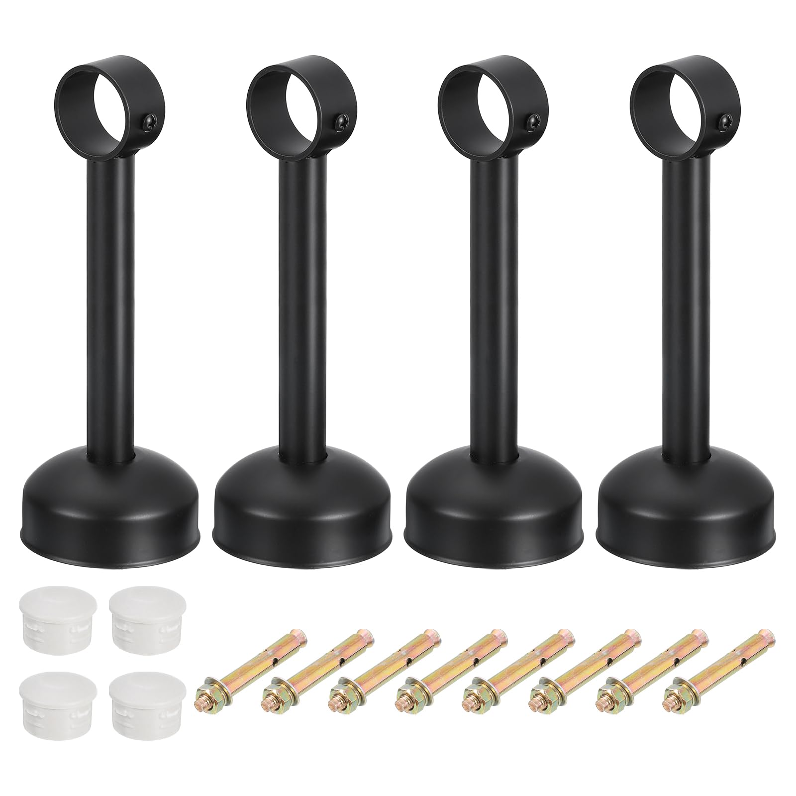 QUARKZMAN 4 Set Support Tringle Rideau Montage Plafond Adapté Tuyau 32mm/1.26" Longueur 200mm/7.87" Crochets Tringle Rideau Acier Inoxydable pour Murs Placard Tuyau Rideau Tuyau, Noir
