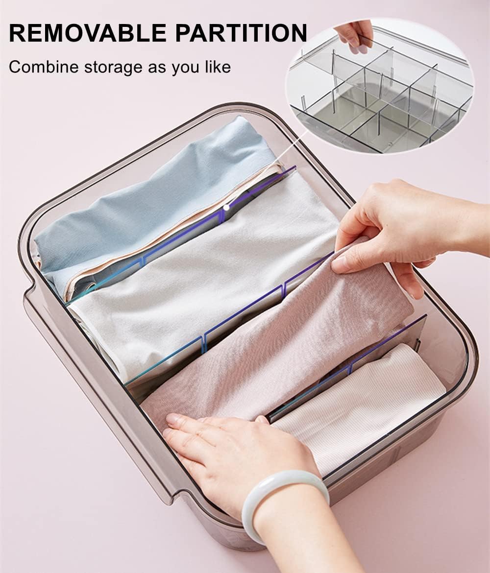 Xicennego Minimalist Clear Underwear Storage Box, Plastic Drawer Organizer, Wardrobe Organizer for Socks, Underwear, Bra, Tie