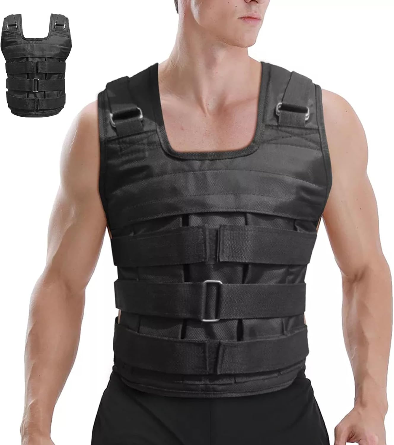 Adjustable Weighted Vest for Adults and Youth, Black Fitness Weight Vest with Removable Plates, to 50kg Load Capacity for Running, Strength Training, and Walking