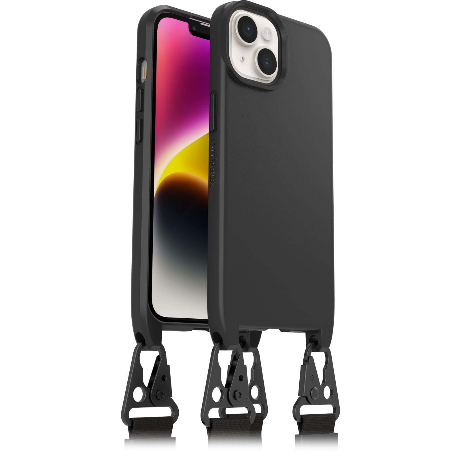 OtterBox React Lanyard Hülle mit MagSafe für iPhone 17e, 16e, 14, Hülle mit Verstellbarer und Abnehmbarer Handykette, Getestet nach Militärstandard, Schwarz, Keine Einzelhandelsverpackung