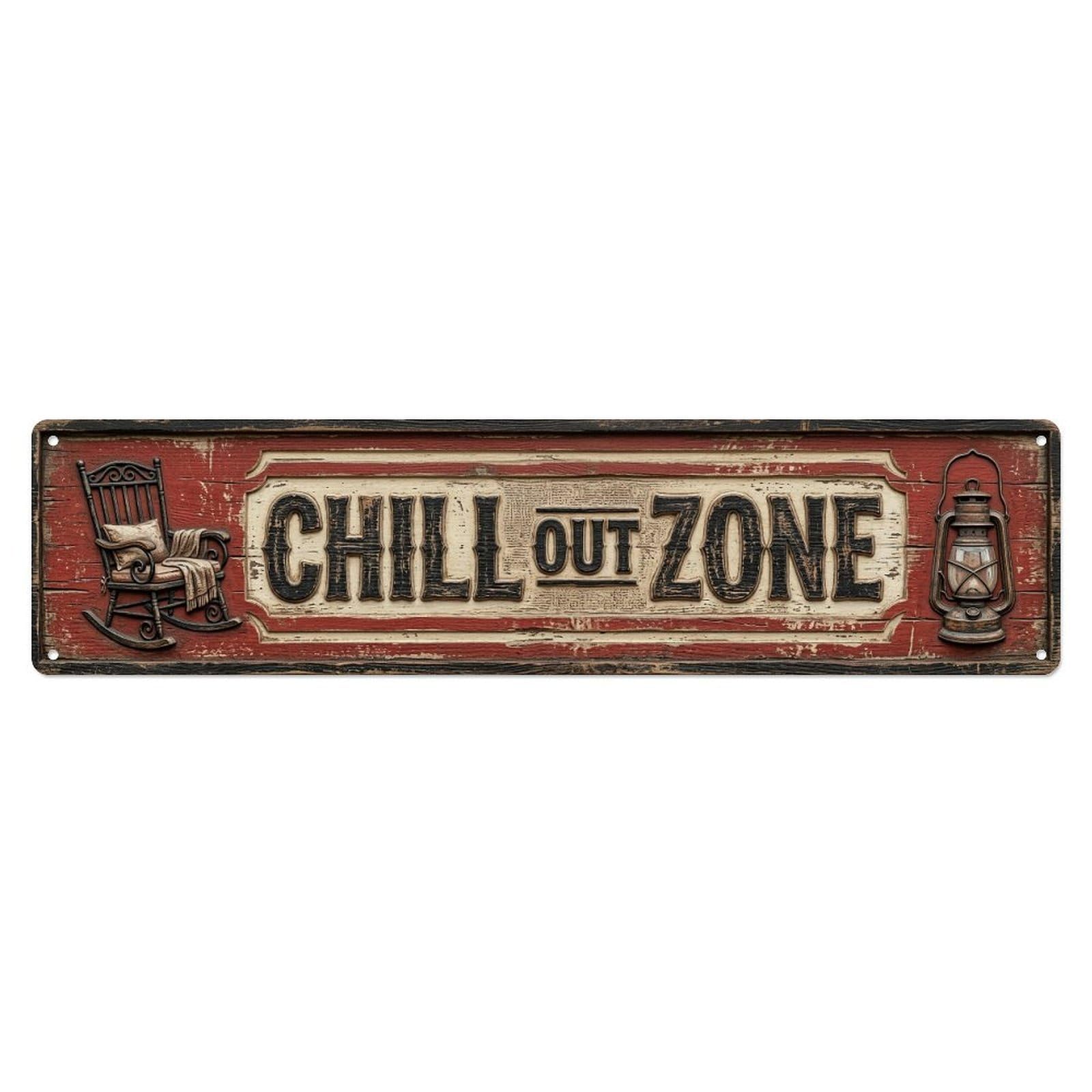 Chill Out Zone Worn Porch 2 Metal Tin Skinny Sign Plaque Wall Decor for Cafe, Club Bar, Office, Home Garden Metal Poster 4x16Inch