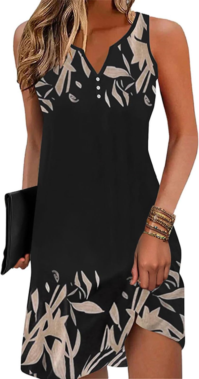Womens Summer Dress 2026 Casual Button Down V Neck Sleeveless Boho Floral Beach Sundresses Vacation A-Line Dresses