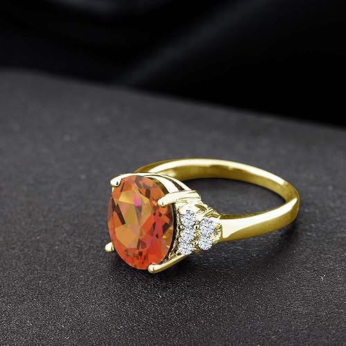 Vista 4 de Gem Stone King Anillo de plata chapada en oro amarillo de 18 quilates, cuarzo místico y zafiro blanco creado, naranja crepúsculo para mujer
