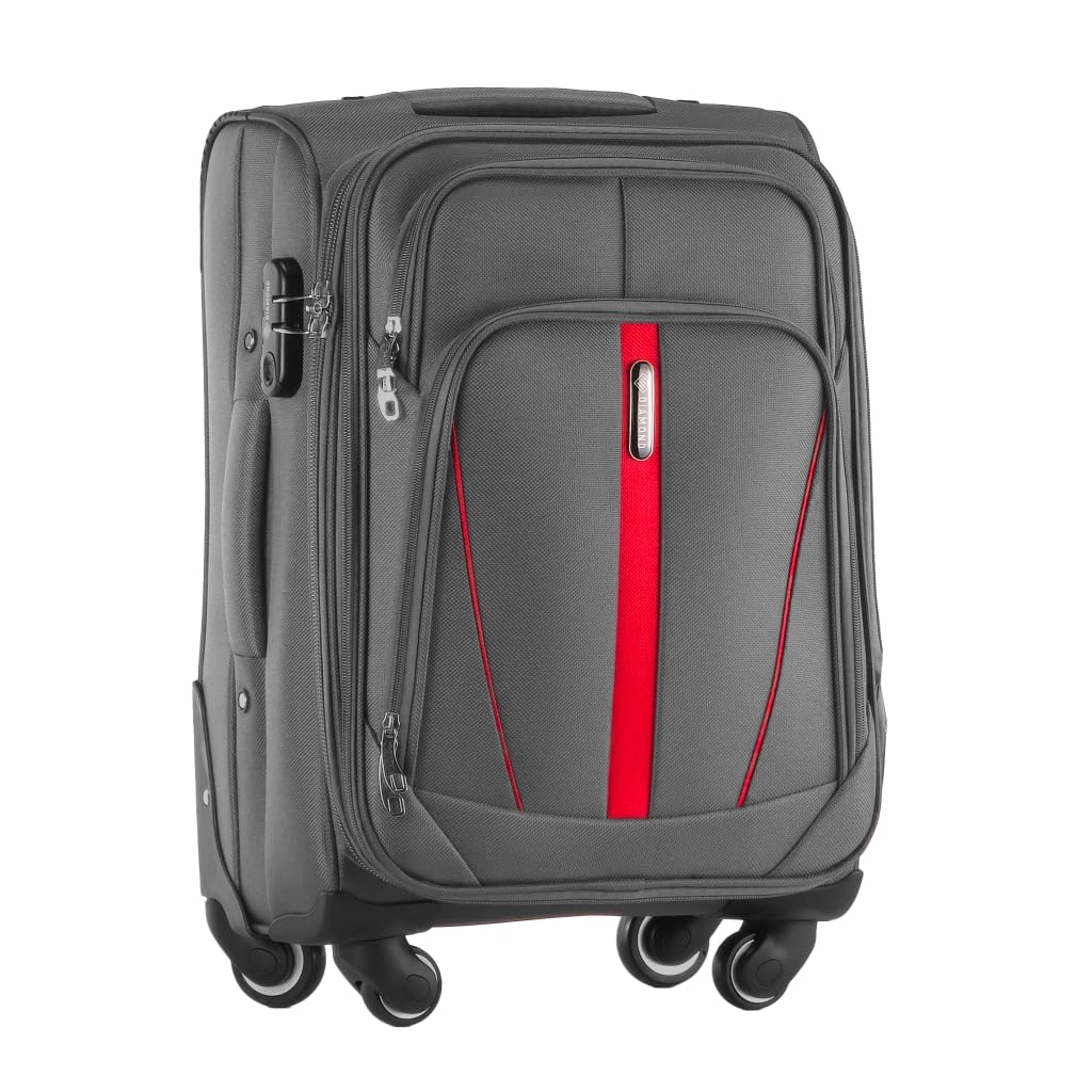 DIAMOND Weichschalen-Kabinenkoffer S 20" Grau Codura 1200D 360° Rollen Zahlenschloss Erweiterbar 40-50 L Leicht Robust