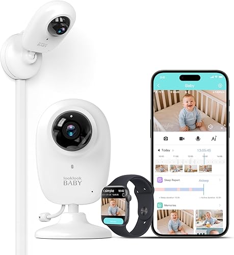Monitor inteligente de bebé AI, cámara de habitación de bebé 1080P, APP, detección de AI, monitor de llanto, canciones de cuna, visión nocturna,