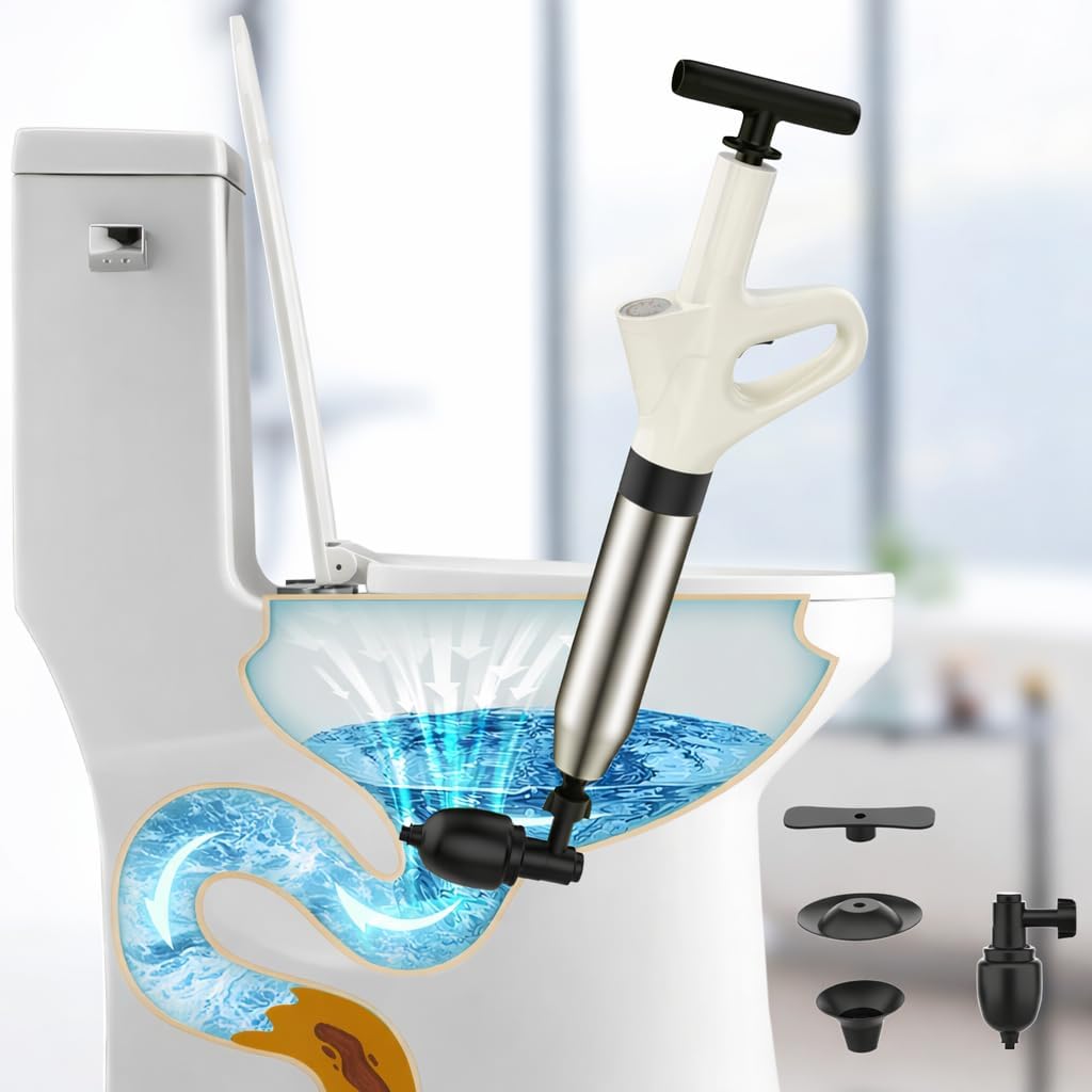 Toilet Plunger, High-Pressure Air Drain Blaster with Real-Time Barometer Powerful Drain Snake Sink Plunger Plumbing Tools