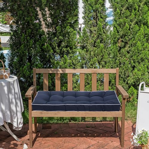 Maphissus 41 inch Outdoor Bench Cushion with Ties,Weather Resistant Thick Tufted Loveseat Seat Cushion for Patio Porch Chair Navy