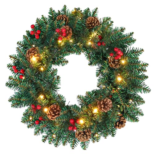 Weihnachtskranz 30 cm mit Warmen LED Lichtern - Türkranz mit...