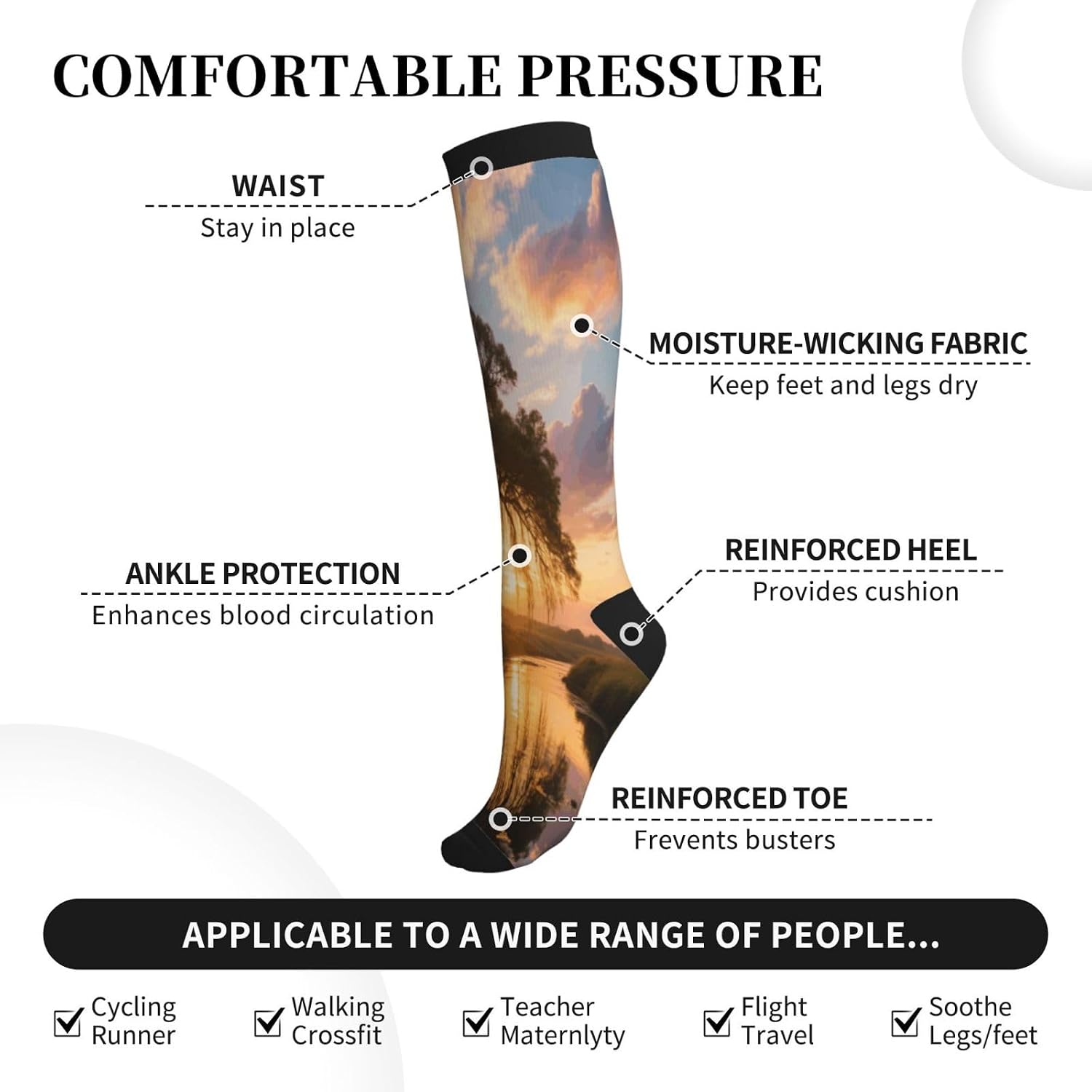 Big Trees In Sunset Compression Socks For Women Men 15-20mmhg Graduated Support Circulation Knee High Socks For Nurses Athletic