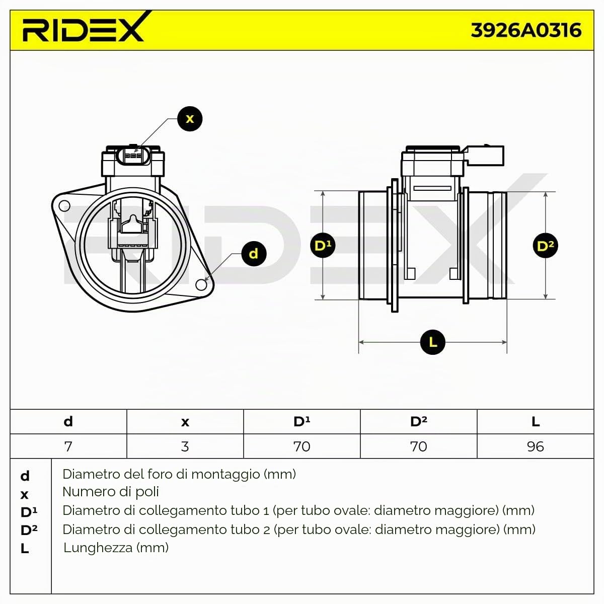 RIDEX 3926A0316 Debimetro Compatibilità con VW Polo Hatchback 6R1, 6C1
